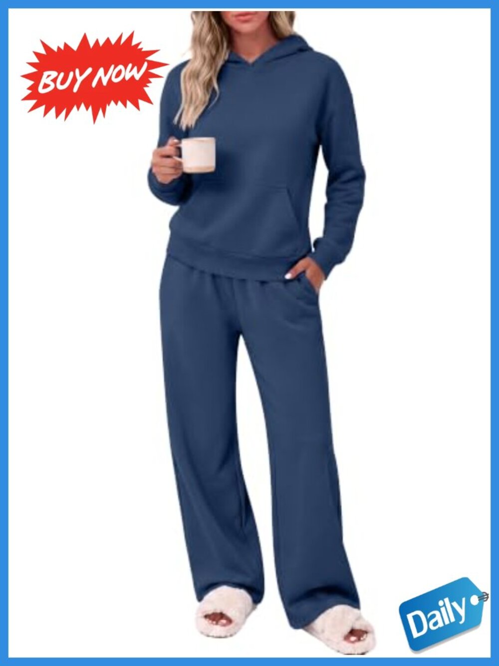 2 Piece Lounge Set Hoodie & Wide Leg Pants Fleece Loungewear Travel Casual